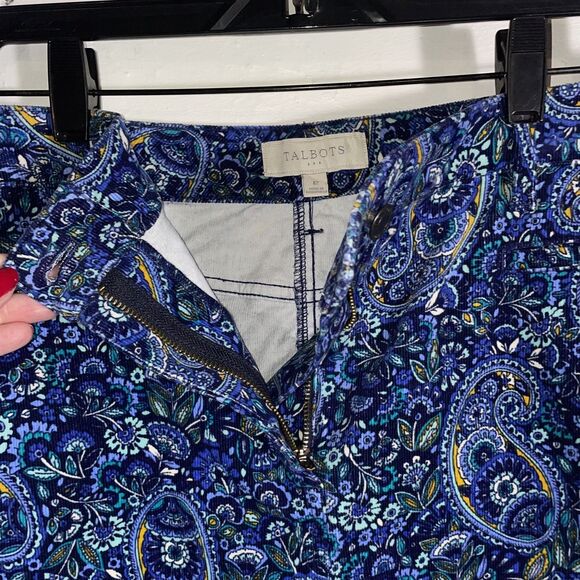 Talbots Blue Paisley Corduroy Skirt Size 12 Cotton Stretch Classic Print Mod - Picture 5 of 9